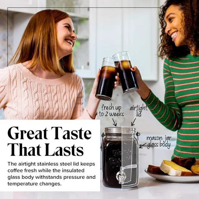 Alt view image 5 of 6 - Willow & Everett Cold Brew Coffee & Iced-Tea Maker Pitcher, 2 L Glass Dispenser w/Metal Spigot & Mesh Filter Iced Coffee & Sun Tea Brewing System