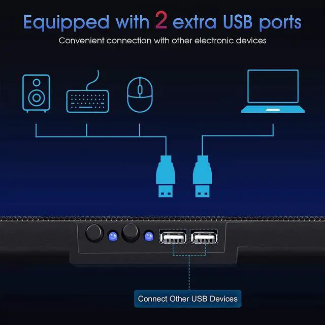Alt view image 7 of 7 - Kootek Laptop Cooling Pad 12-17 Cooler Pad Chill Mat 5 Quiet Fans LED Lights and 2 USB 2.0 Ports Adjustable Mounts Laptop Stand Height Angle Blue