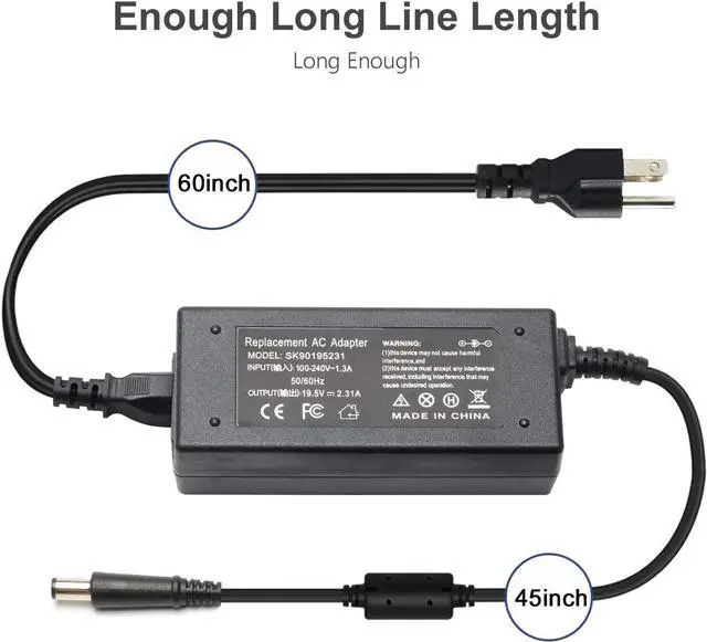 Alt view image 7 of 7 - New 19.5V 2.31A 45W AC Adapter Laptop Charger Compatible with Dell 15 7000 5000 3000 Series Charger 15 5000 5551 5555 5558 7558 7595 13-7000 7378 7352 7348 11-3000 3147 3148 3152