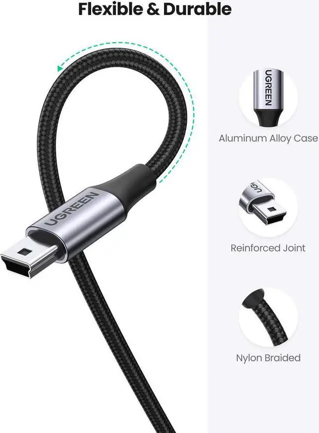 Alt view image 4 of 7 - UGREEN Mini USB Cable USB 2.0 Type A to Mini B Cable Nylon Braided Charging Cord Compatible for GoPro Hero 3+ Hero HD PS3 Controller MP3 Player Dash Cam Digital Camera GPS Receiver PDA 6FT