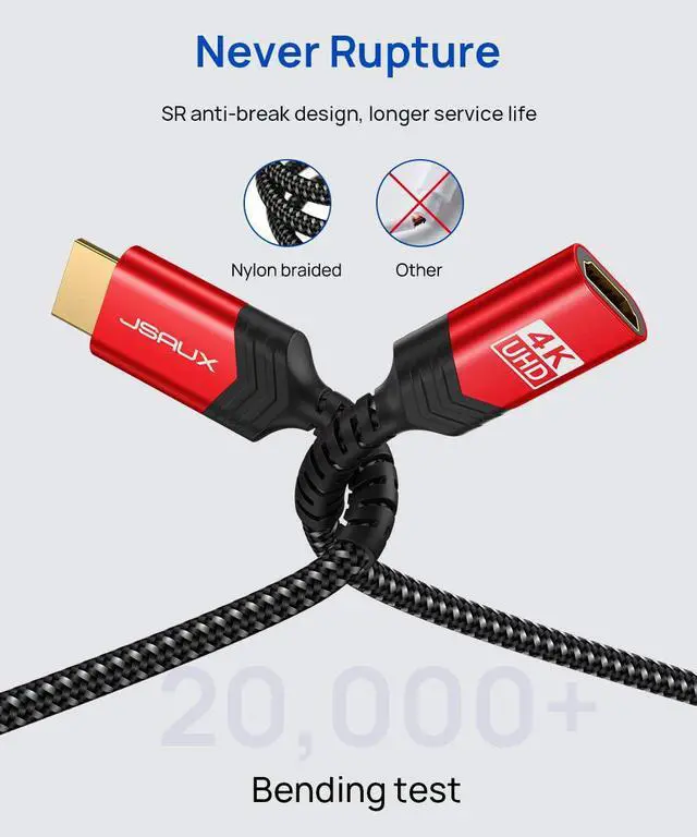 Alt view image 6 of 7 - HDMI Extension Cable 3.3FT 4K 60Hz High Speed HDMI Extender Cord Male to Female Adapter Connector (HDR HDCP 2.2) Compatible with  TV Streaming Stick Bluray Player HDTV Laptop PC - Red