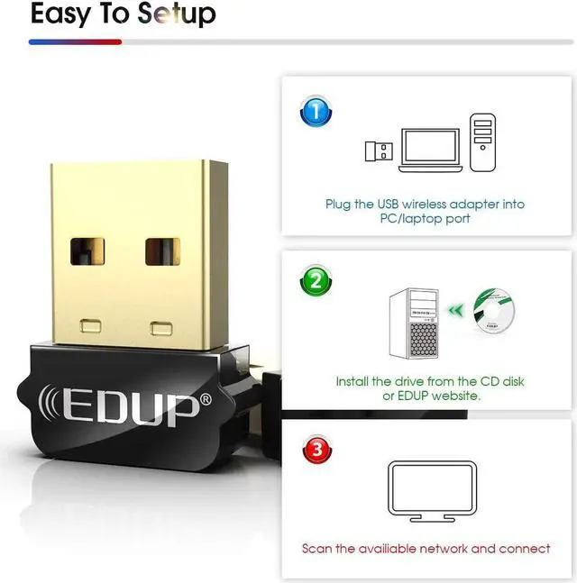 Alt view image 3 of 7 - EDUP  USB WiFi Adapter AC 650Mbps Nano Size Wireless Network Adapter for Desktop Laptop MacBook 2.4G/5.8GHz Wi-Fi Dongle Compatible with Windows 11/10/7/8/8.1/XP/Vista, Mac OS X 10.6-10.15