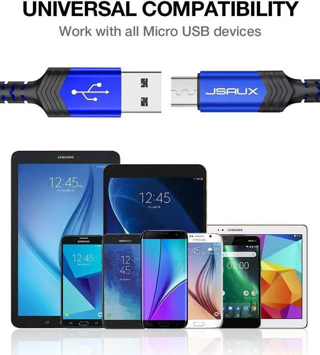 Alt view image 7 of 7 - JSAUX Micro USB Cable Android Charger, (2-Pack 6.6FT) Nylon Braided Cord Compatible with Galaxy S7 S6 J7 Edge Note 5, Kindle. MP3 and More-Blue
