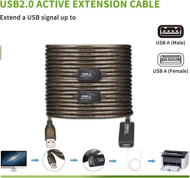 Alt view image 7 of 7 - LDKCOK USB 2.0 Type A Male to A Female Active Repeater Extension Cable 100ft High Speed 480 Mbps