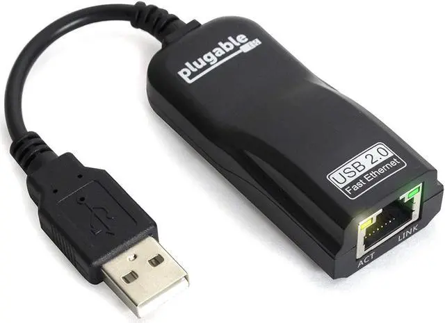 Main image of Plugable USB 2.0 to Ethernet Fast 10/100 LAN Wired Network Adapter - Driverless and Compatible with Chromebook, Windows, Linux