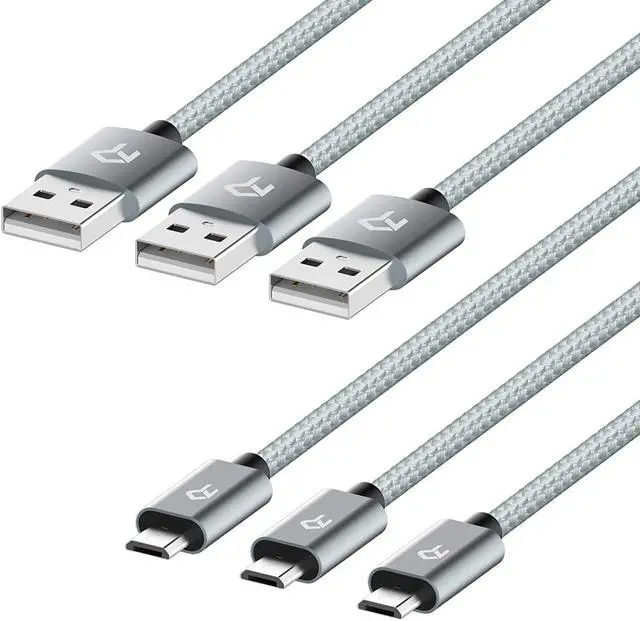 Main image of Micro USB Cable High Speed Data and Charging Nylon Braided Charger Cord 3-Pack 3 Feet