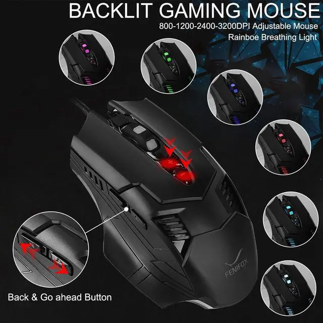 Alt view image 4 of 7 - FENIFOX Gaming Keyboard and Mouse, Wired Backlit Rainbow Ergonomic Mechanical Feeling Led Removable Hand Rest Metal Panel,for Windows PC Gamer PS4 Xbox one