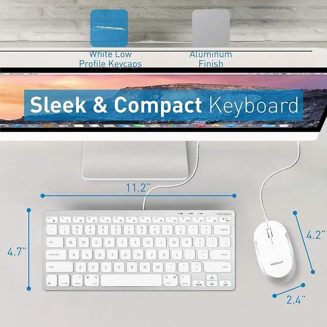 Alt view image 3 of 7 - Macally Mini Keyboard and Mouse Combo for Mac and PC - Save Space and Enhance Workflow - Aluminum Compact Keyboard with 78 Slim Keys and (Quiet Click) Silent Mouse - Sleek USB Keyboard and Mouse Wired