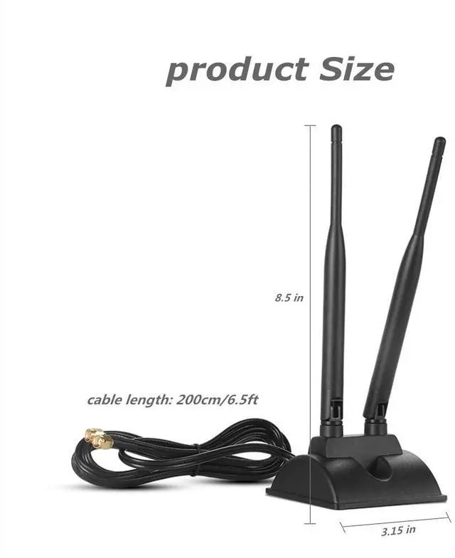 Alt view image 4 of 7 - Dual WiFi Antenna with Extension Cable 6.5Ft RP-SMA Male Connector 2.4GHz/5GHz Dual Band Antenna Magnetic Base for WiFi Wireless Router Mobile Hotspot Signal Enhancement