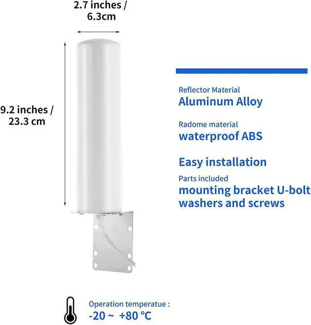 Main image of High Gain 10-12dBi Dual SMA Male 698-2700 MHz 3G/4G LTE Omni-Directional Outdoor Pole/Wall Mount Antenna for Mobile Cell Phone Cellular 4G LTE Router Modem Gateway