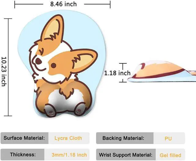 Alt view image 7 of 7 - Ergonomic Mouse Pad with Wrist Support Non-Slip Backing Corgi Anime Cute Gel Mouse Pad Wrist Rest Easy-Typing and Pain Relief for Gaming Office Computer Laptop(Blue Cute Corgi)