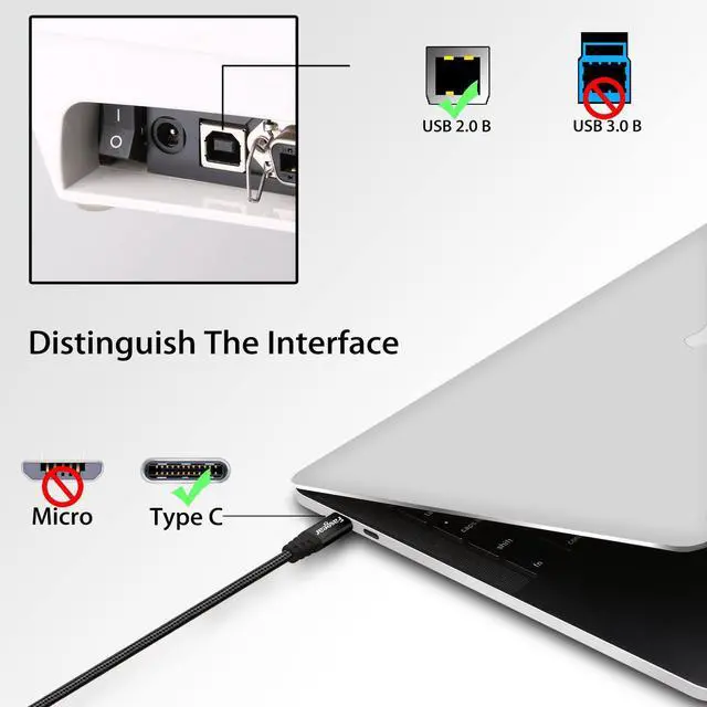 Alt view image 3 of 6 - Fasgear USB C Printer Cable 6 ft Braided USB B to USB C 2.0 Cable Compatible for MacBook Pro/Air, Canon, Samsung Printers, Type C Midi Cord for Yamaha Casio Digital Piano MIDI Controller DJ Controller