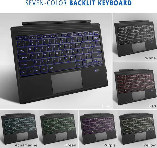 Alt view image 3 of 7 - Tomsenn Surface Pro 6 Keyboard Type Cover with Touchpad (Wireless Bluetooth) 7-Color Backlit LED Lighting | Ultra Slim, Rechargeable, Travel Use | Lithium Ion Battery