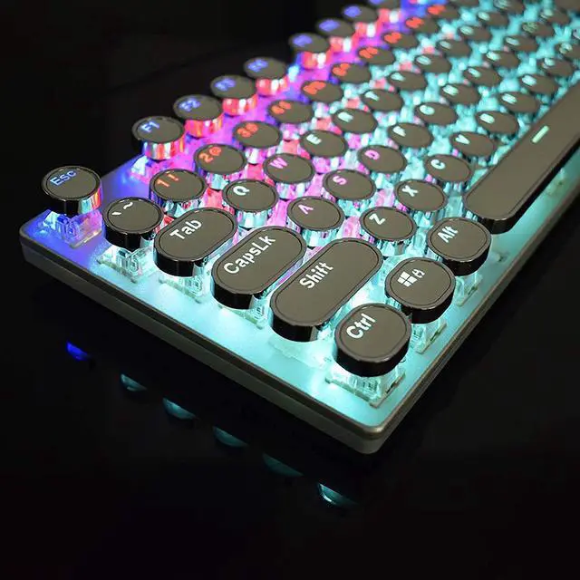 Alt view image 6 of 7 - Retro Steampunk Mechanical Gaming Keyboard, Metal Panel, Black Switches, LED Backlit,USB Wired,Hand Rest,Typewriter-Style Round Keycaps,for Game and Office,for Computer Laptop Desktop PC(2088-White)