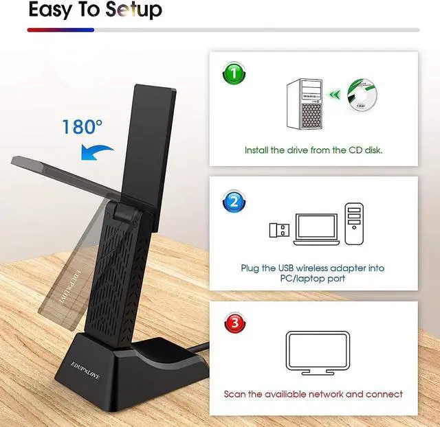 Alt view image 6 of 7 - EDUP  USB 3.0 WiFi Adapter AC1900Mbps 5.8Ghz/2.4Ghz 6dBi Antennas Wireless Network Adapter Wi-Fi Dongle for Laptop Desktop PC Supports Windows 10/7/8/8.1/XP Mac OS X 10.6-10.15.4