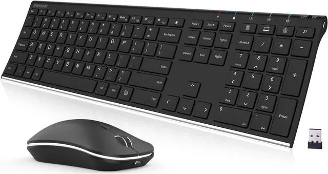 Main image of Arteck 2.4G Wireless Keyboard and Mouse Combo Stainless Steel Ultra Slim Full Size Keyboard and Ergonomic Mice for Computer Desktop PC Laptop and Windows 11/10/8 Build in Rechargeable Battery