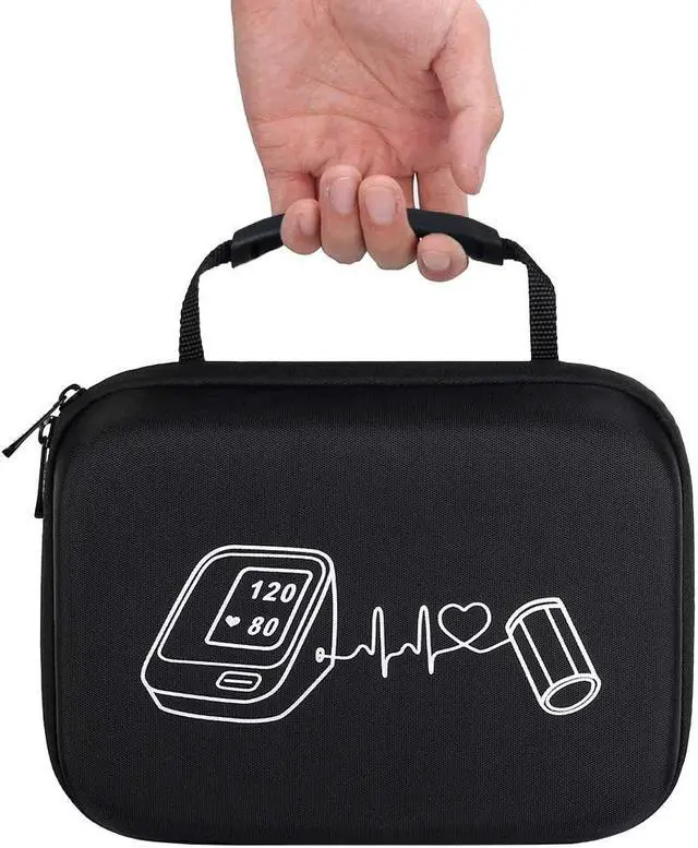 Alt view image 3 of 6 - BOVKE Hard Carrying Case for OMRON Platinum BP5465 BP5450 / OMRON Gold BP5360 BP5350 Upper Arm Blood Pressure Monitor, Extra Room fits Upper Arm Cuff and AC Adapter, Black+Black (NOT for BP7450)