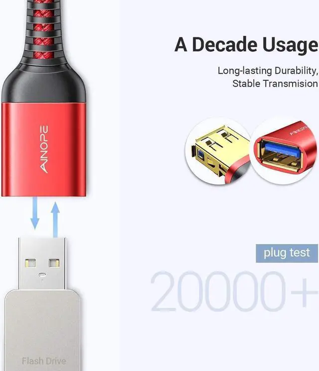 Alt view image 5 of 7 - 10FT USB 3.0 Extension Cable Type A Male to Female Extension Cord AINOPE Durable Braided Material High Data Transfer Compatible with USB KeyboardMouseFlash Drive Hard DrivePrinter-Red