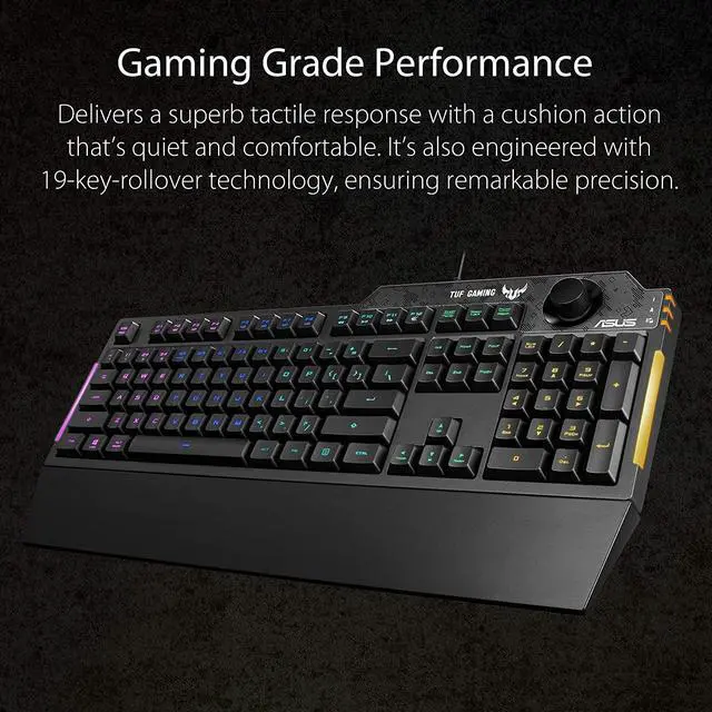 Alt view image 2 of 6 - Membrane Gaming Keyboard for PC - TUF K1 | Programmable Onboard Memory | Dedicated Volume Knob Aura Sync RGB & Side Lighting | Detachable Wrist Rest | Spill-Resistant | Highly Durable | Black