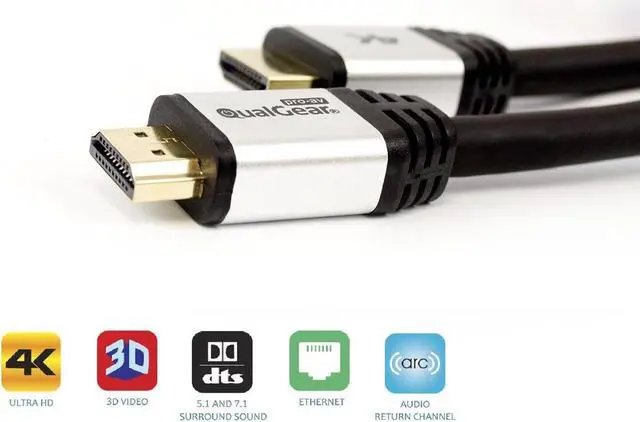 Alt view image 6 of 7 - QualGear High Speed Long HDMI 2.0 Cable with Ethernet (50 Feet) - 100% OFC Copper, 24 Awg, 24K Gold Plated Contacts, CL3 Rated, Triple-Shielded. Supports 4K UHD, 3D, 18 Gbps, ARC (QG-CBL-HD20-50FT)