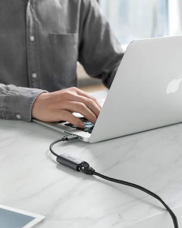 Alt view image 7 of 7 - USB 3.0 to Ethernet Adapter, PowerExpand USB 3.0 to Gigabit Ethernet Adapter, Aluminum Portable USB-A Adapter Compatible for MacBook Pro 2015, MacBook Air 2017, and More