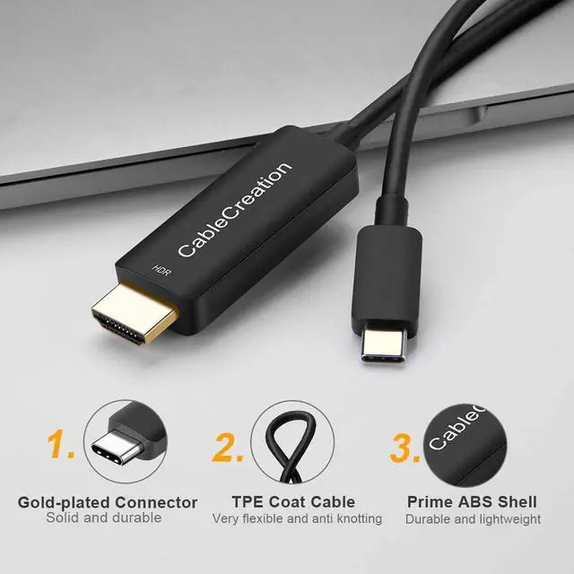 Alt view image 4 of 7 - USB C to HDMI Cable Adapter 4K@60Hz HDR, CableCreation 6FT USB C to HDMI Cord, Compatible with MacBook Pro 2020, iPad Pro 2020, Surface Book 2, S20, S10 to TV, Projector, Monitor, Black
