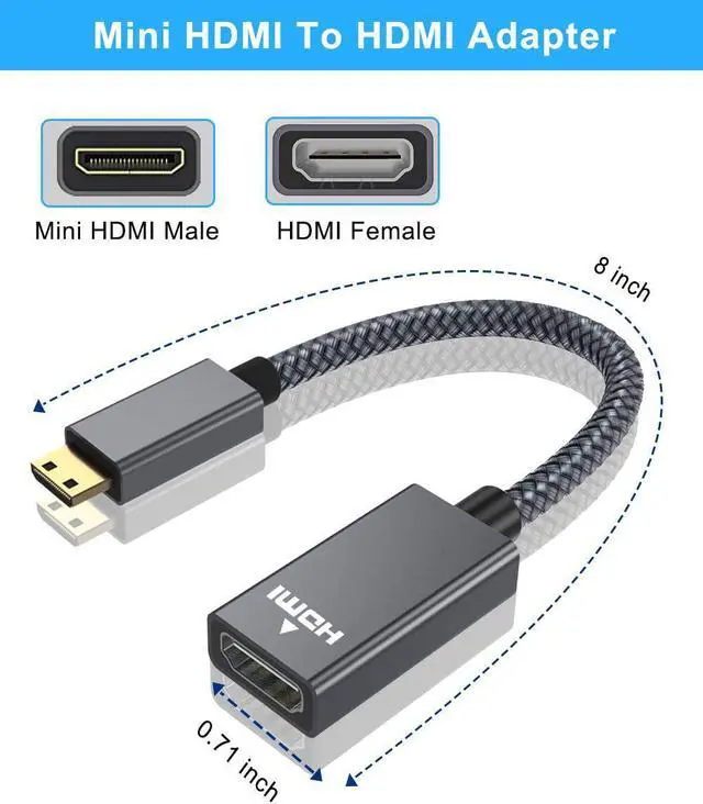 Alt view image 3 of 7 - Mini HDMI Male to HDMI Female Cable Adapter,4K/60Hz 0.67 FT High Speed Standard Type C HDMI 2.0 Connector for DSLR Camera,Camcorder,Graphics Video Card,Laptop,Pico Projector,Raspberry Pi Zero W
