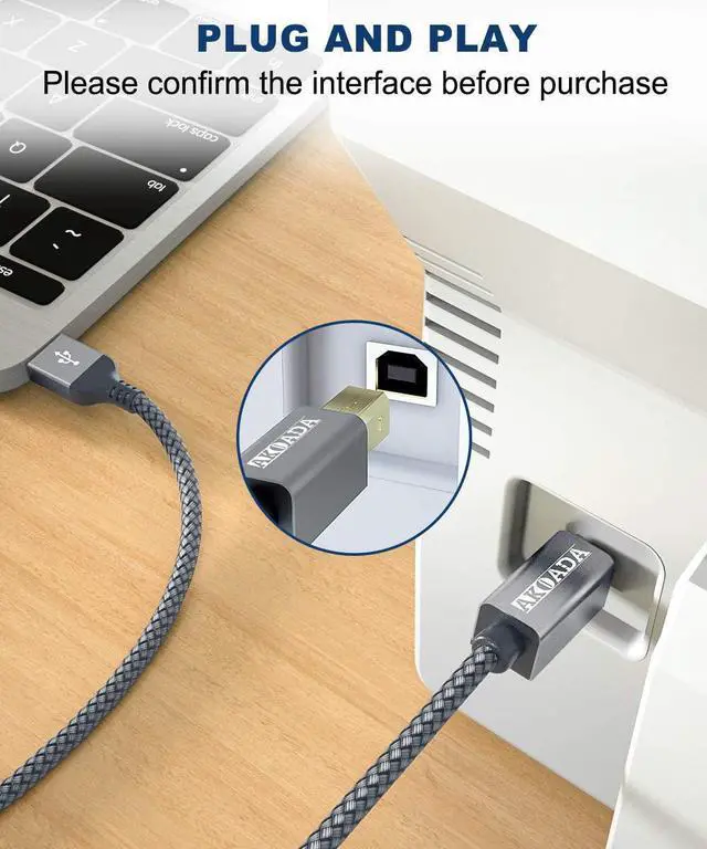 Alt view image 3 of 7 - USB 2.0 Printer Cable 15ft,Akoada USB Type A Male to B Male Printer Scanner Cord High Speed Compatible with HP, Canon, Dell, Epson, Lexmark, Xerox, Samsung and More