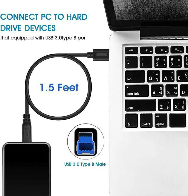 Alt view image 6 of 7 - USB 3.0 Cable A Male to B Male 15Ft Superspeed USB 3.0 A-B/A Male to B Male Cable - for Scanner Printers Desktop External Hard Drivers and More(15Ft/5M)
