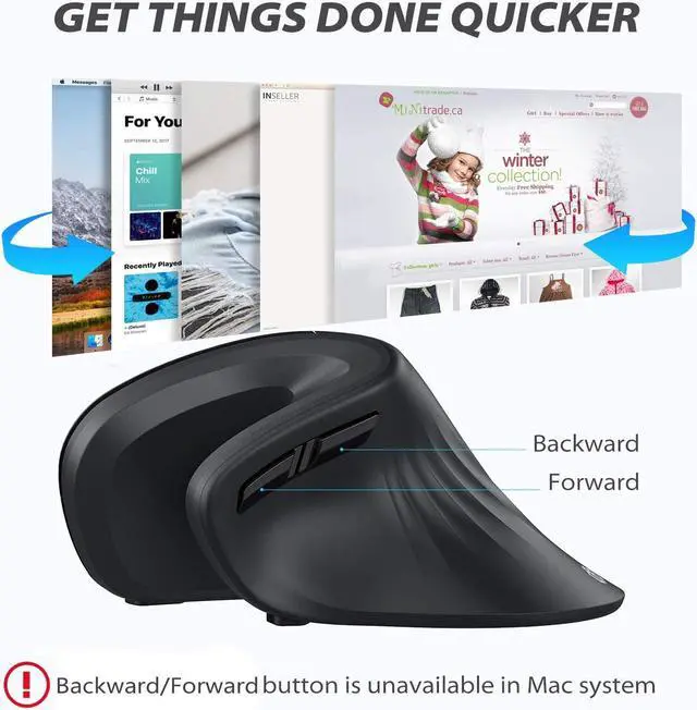 Alt view image 4 of 7 - iClever Ergonomic Wireless Mouse, TM209G 2.4G Vertical Ergonomic Optical Mouse with 3 Adjustable DPI 800/1200/1600 Levels 6 Buttons for Laptop, PC, Desktop, Computer, Notebook