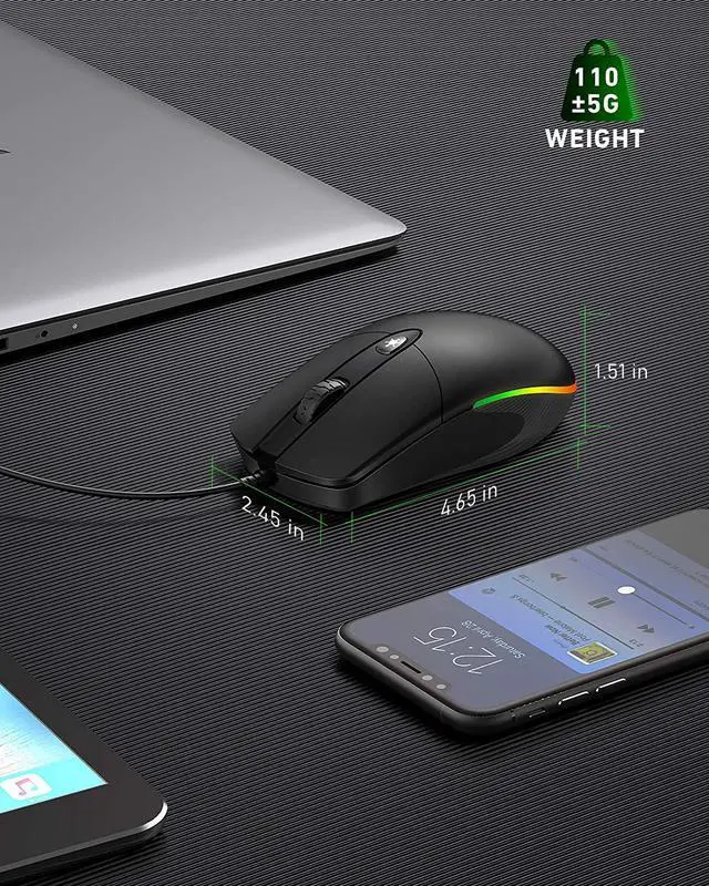 Alt view image 6 of 7 - Wired Mouse with Ergonomic Design Reduces Hand Fatigue Muscle Strain, Silent USB Computer Mouse, 1600 DPI Office and Home Mice (Black, Wired)