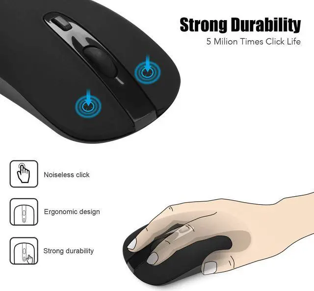 Alt view image 2 of 7 - Wireless Computer Mouse, cimetech 2.4G Slim Cordless Mouse Less Noise for Laptop Ergonomic Optical with Nano Receiver USB Mouse for Laptop, Deskbtop, MacBook (BAT Black)