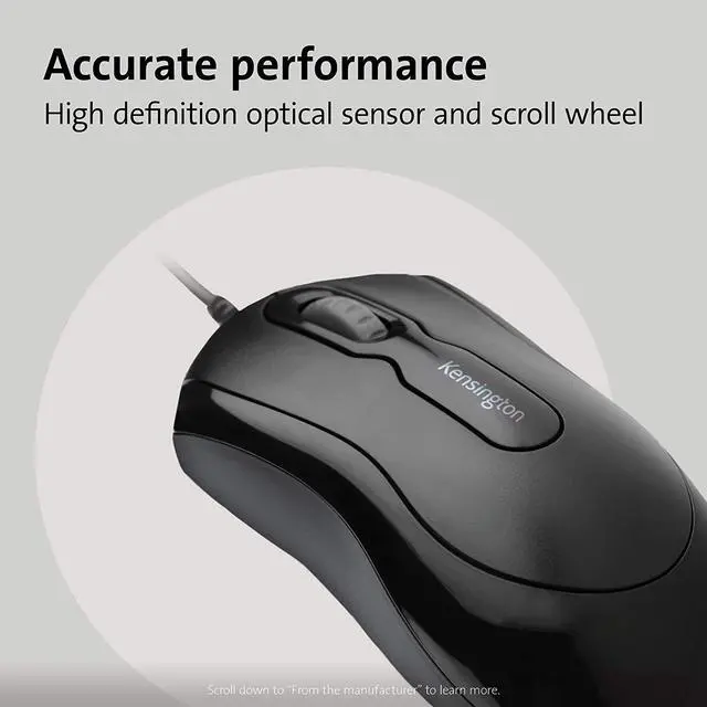 Alt view image 7 of 7 - Kensington Slim Type Wired Keyboard (K72357USA) and Mouse-in-a-Box Wired USB Mouse (K72356US) Bundle, Black