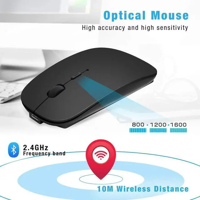 Alt view image 5 of 7 - Bluetooth Mouse for Laptop/iPad/iPhone/Mac(iOS 13.1.2 and Above)/Android PC,Wireless Mouse Slim USB Rechargable Quiet Mice Compatible with Windows/Linux/Notebook/Mac/MacBook Air,Black