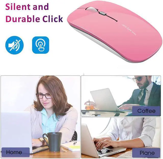 Alt view image 6 of 7 - Q5 Slim Rechargeable Wireless Mouse, 2.4G Portable Optical Silent Ultra Thin Wireless Computer Mouse with USB Receiver and Type C Adapter, Compatible with PC, Laptop, Desktop (Pink)