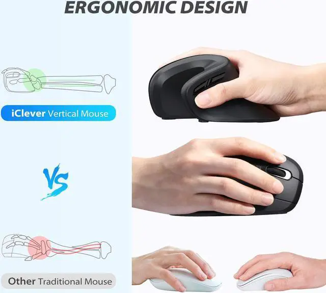 Alt view image 2 of 7 - iClever Ergonomic Wireless Mouse, TM209G 2.4G Vertical Ergonomic Optical Mouse with 3 Adjustable DPI 800/1200/1600 Levels 6 Buttons for Laptop, PC, Desktop, Computer, Notebook