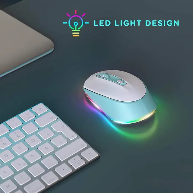 Alt view image 6 of 6 - seenda Wireless Mouse, Ultra Quiet LED Light Up Mouse with USB Receiver, Rechargeable Cordless Mice and 3 Adjustable DPI for PC Laptop Computer Chromebook, Mint Green