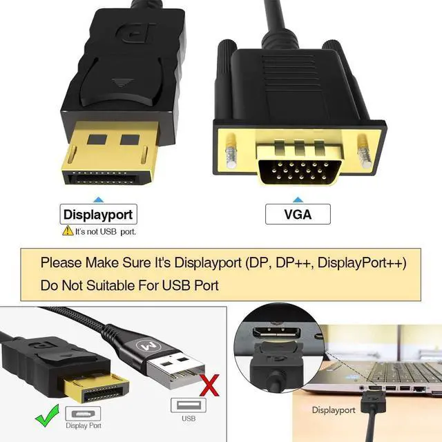 Alt view image 6 of 7 - DisplayPort to VGA FOBOIU DisplayPort to VGA Adapter 3 Feet Display Port to VGA Connects DP Port from Desktop or Laptop to Monitor or Projector with VGA Port