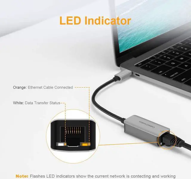 Alt view image 2 of 7 - USB C to Ethernet Adapter, CableCreation Aluminum USB-C to RJ45 LAN Network Converter[Thunderbolt 3 Compatible], 10/100/1000 Mbps, for MacBook Pro 2019, iPad Pro, XPS, Chromebook, Galaxy S20/S10