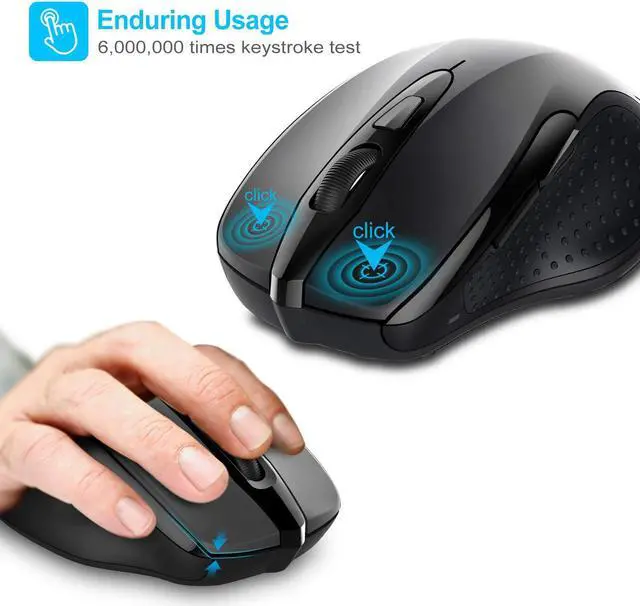 Alt view image 5 of 7 - Ergonomic Wireless Optical Mouse with USB Nano Receiver for Laptop,PC,Computer,Chromebook,Notebook,6 Buttons,24 Months Battery Life, 2600 DPI, 5 Adjustment Levels