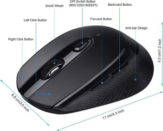 Alt view image 5 of 7 - Wireless Mouse, 2.4G Wireless Ergonomic Optical Mouse, cimetech Slim Silent Mouse with USB Receiver and 3 Adjustable DPI Cordless Computer Mouse for Laptop, Desktop, MacBook, PC (Black)