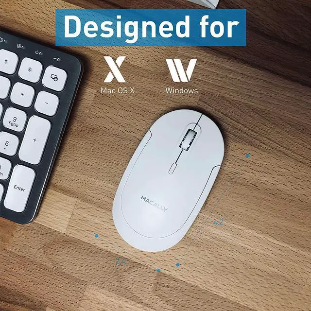 Alt view image 2 of 7 - Macally Wireless Bluetooth Mouse for Mac and PC - Quiet Click Buttons with Slim Comfortable Body - Silent Wireless Mouse with DPI 800/1200/1600 - Workflow Enhancing Bluetooth Computer Mouse (White)