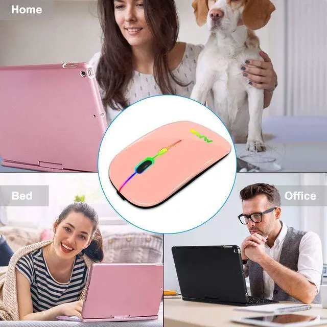 Alt view image 6 of 7 - Wireless Bluetooth Mouse for Laptop Rechargeable Mouse 2.4G USB Optical Wireless Mouse LED Slim Dual Mode(Bluetooth 5.0 and 2.4G) Wireless Mouse for Laptop PC Mac OS  Android  Windows(Pink)