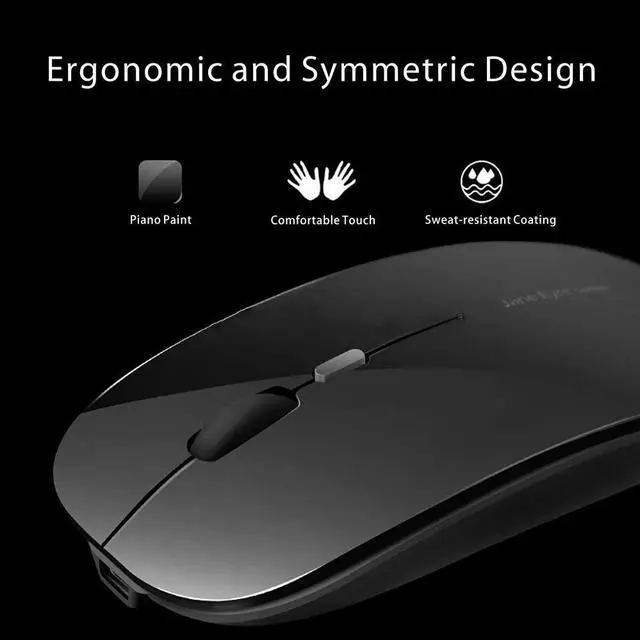 Alt view image 2 of 7 - Q5 Slim Rechargeable Wireless Mouse, 2.4G Portable Optical Silent Ultra Thin Wireless Computer Mouse with USB Receiver and Type C Adapter, Compatible with PC, Laptop, Notebook, Desktop Black
