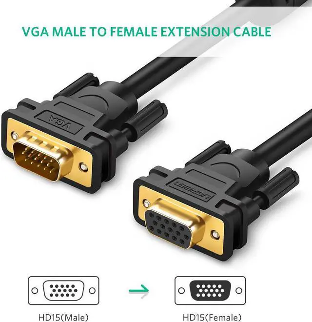 Alt view image 2 of 7 - UGREEN VGA Extension Cable SVGA Male to Female HD15 Monitor Video Adapter Cable Support 1080P Full HD for Laptop, PC, Projector, HDTV, Display (6FT)