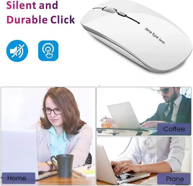 Alt view image 7 of 7 - Q5 Slim Rechargeable Wireless Mouse, 2.4G Portable Optical Silent Ultra Thin Wireless Computer Mouse with USB Receiver and Type C Adapter, Compatible with PC, Laptop, Notebook, Desktop White