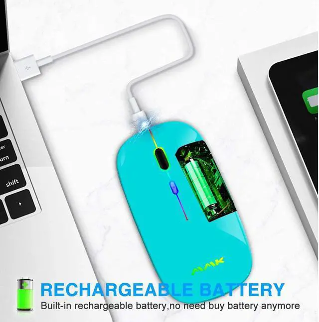 Alt view image 3 of 7 - Bluetooth Mouse Dual-Mode Slim Rechargeable Wireless Mouse(Bluetooth 5.0+2.4G Receiver)1600DPI Portable Mouse for MacBookLaptops Windows 8Windows10Mac OS X 10.10iPad OS 13 or Later