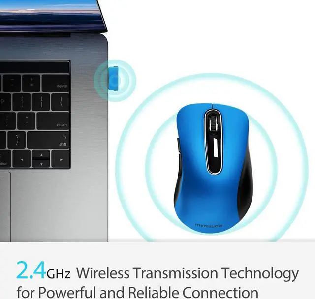 Alt view image 2 of 7 - memzuoix 2.4G Portable Wireless Mouse, 1200 DPI Mobile Optical Cordless Mice with USB Receiver for Computer, Laptop, PC, Desktop, MacBook, 5 Buttons, Blue