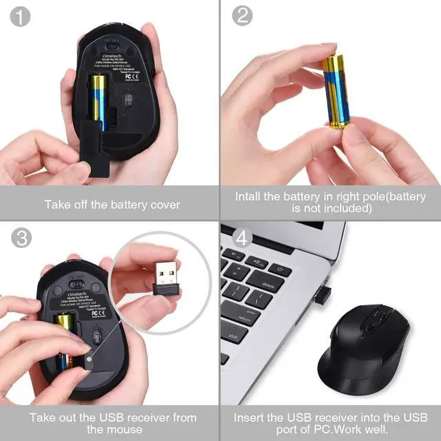 Alt view image 4 of 7 - Wireless Mouse, 2.4G Wireless Ergonomic Optical Mouse, cimetech Slim Silent Mouse with USB Receiver and 3 Adjustable DPI Cordless Computer Mouse for Laptop, Desktop, MacBook, PC (Black)