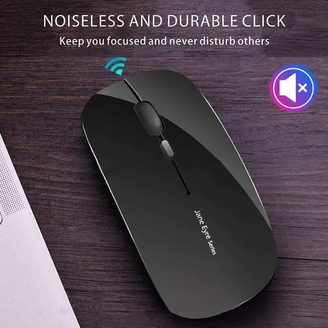 Alt view image 6 of 7 - Q5 Slim Rechargeable Wireless Mouse, 2.4G Portable Optical Silent Ultra Thin Wireless Computer Mouse with USB Receiver and Type C Adapter, Compatible with PC, Laptop, Notebook, Desktop Black